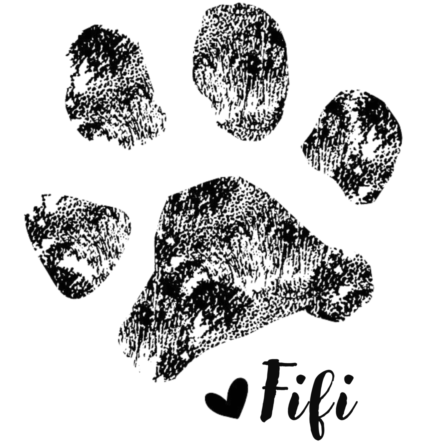 A black inky paw print signed 'Fifi' — Fifi's official paw stamp of approval